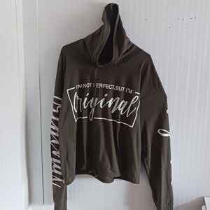 On Fire Olive Hoodie with White Text
